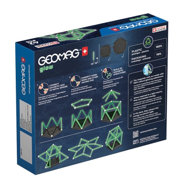 Magnetická stavebnice Geomag Glow recycled 42 dílů - svítí ve tmě