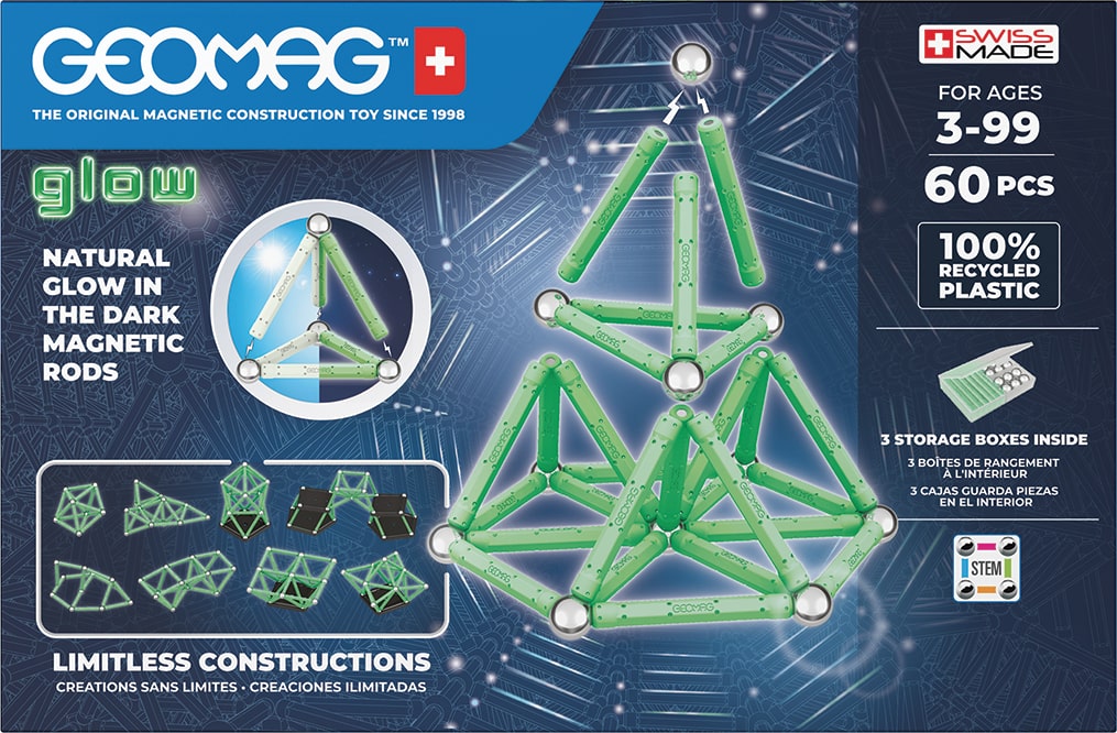 Stavebnice Geomag Glow recycled 60 dílků - svítí ve tmě