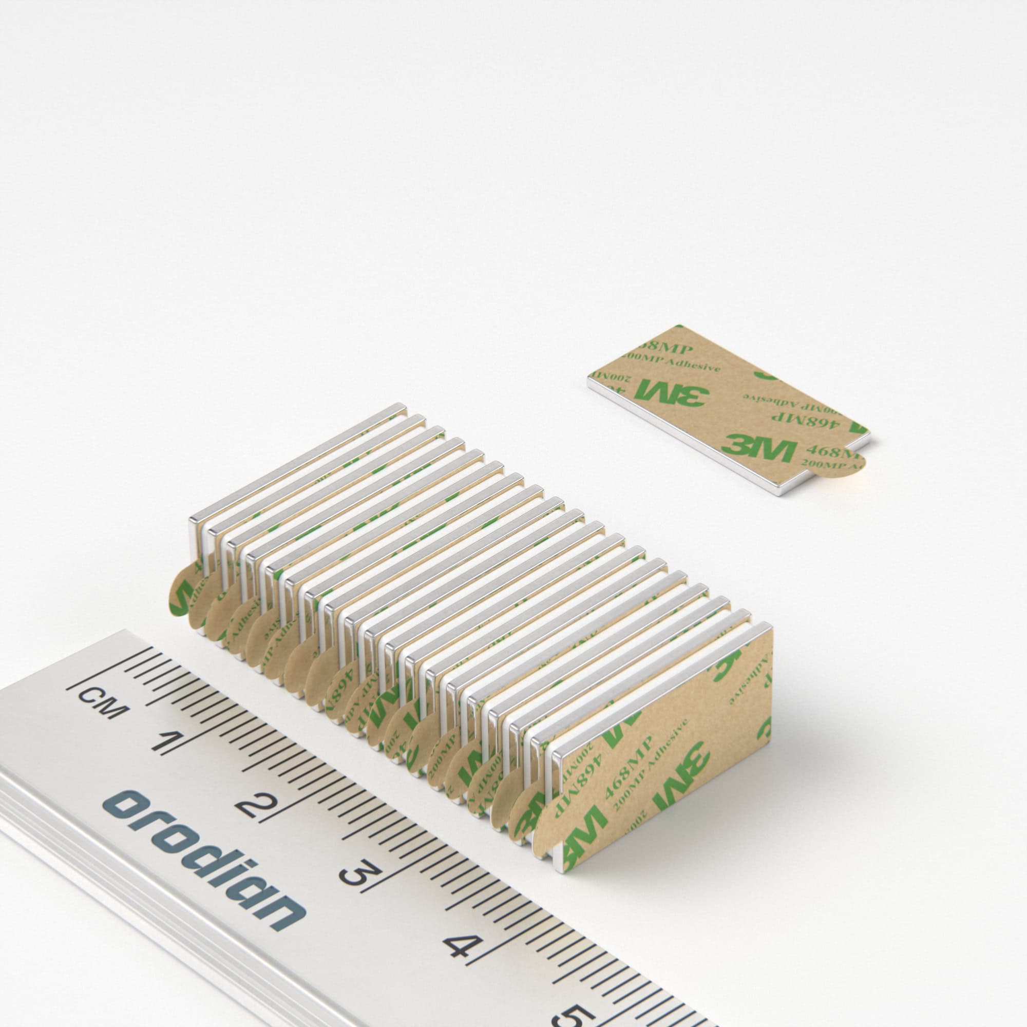 Neodymový magnet kvádr 20×10×1 mm se samolepkou - N38