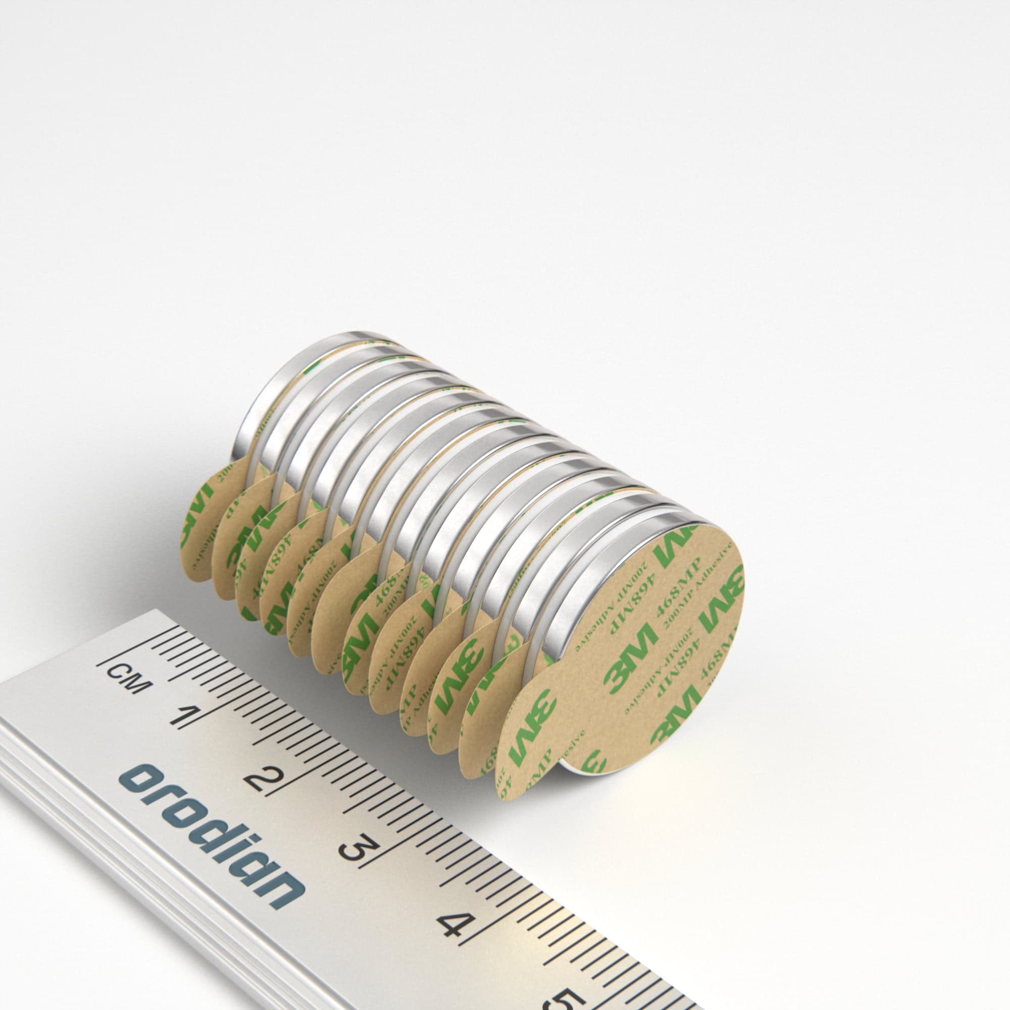 Neodymový magnet válec 20×2 mm se samolepkou - N38