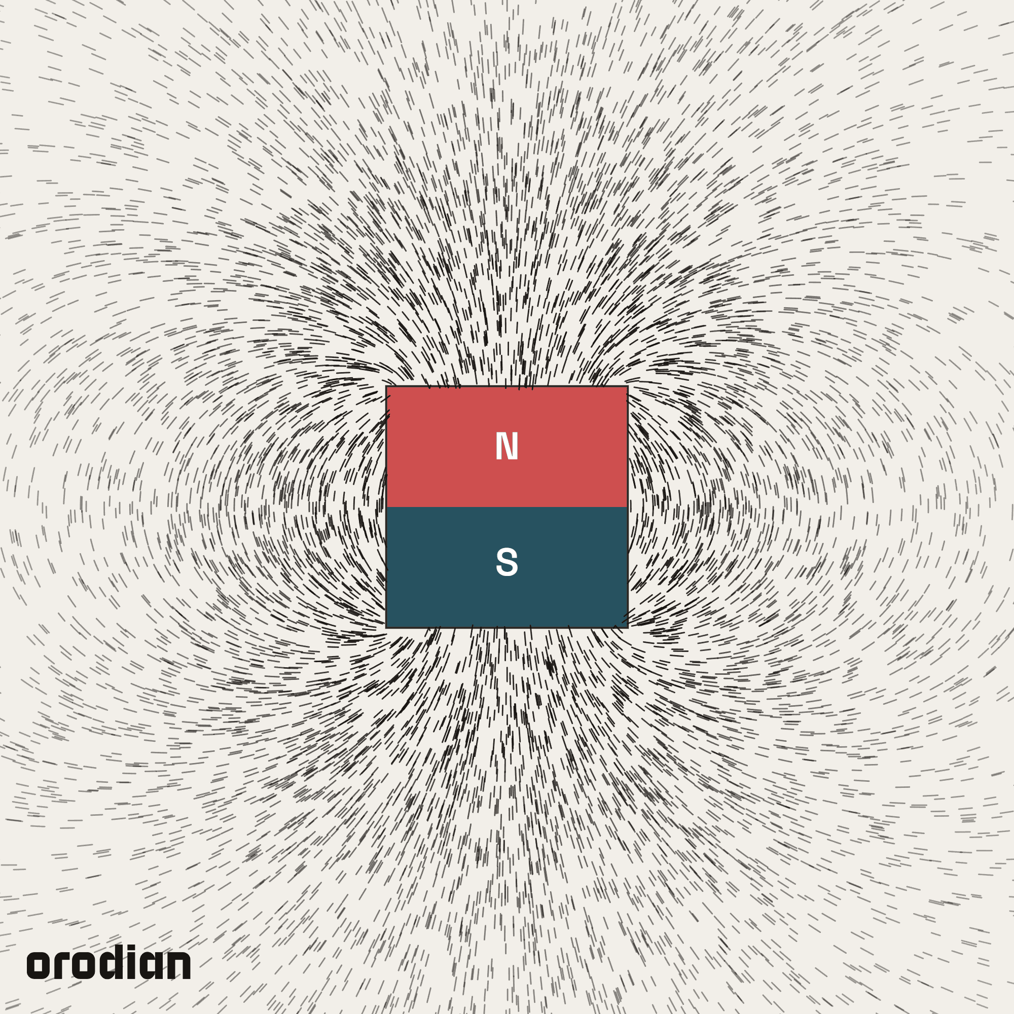 Neodymový magnet válec 5×5 mm N42 –
magnetické pole zobrazené pomocí železných pilin (simulace)